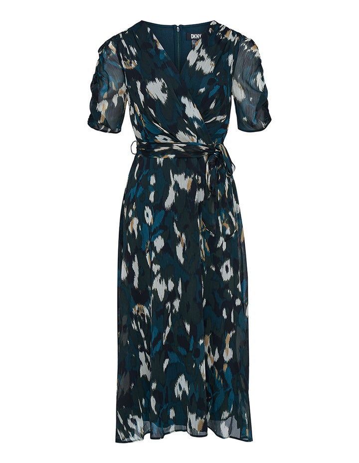 DKNY-Dress-Printed-Crinkle-Chiffon-Ruched-Dress-Dark-Green-1