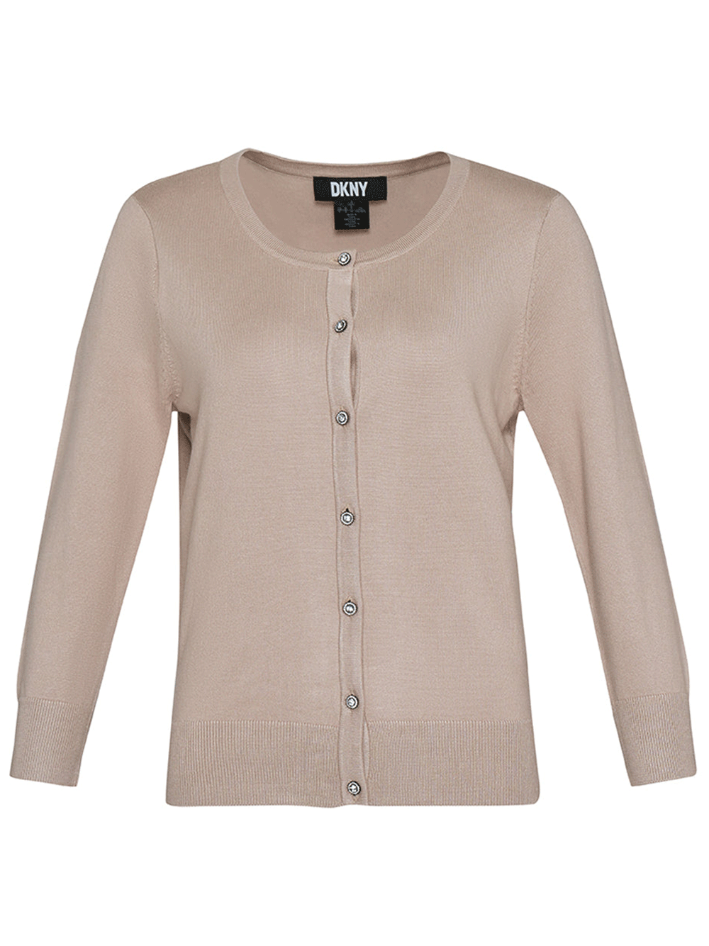 DKNY-Dress-Rayon-Spandex-Emellished-Button-Cardigan-Beige-1