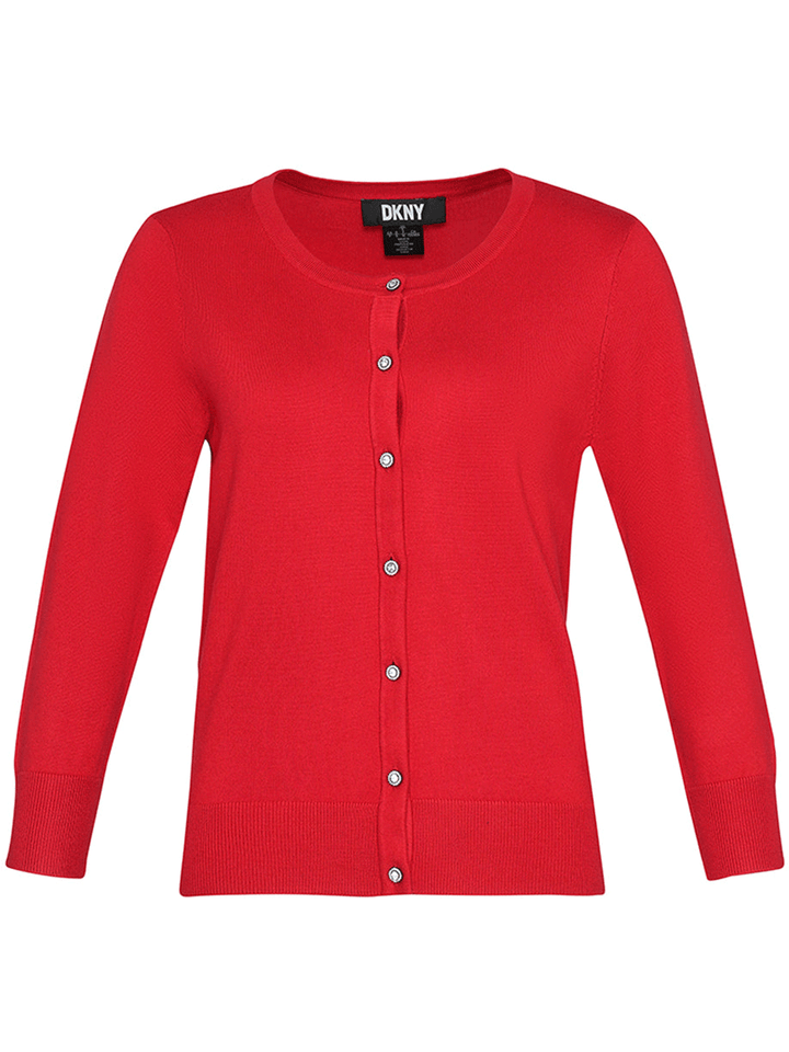 DKNY-Dress-Rayon-Spandex-Emellished-Button-Cardigan-Red-1