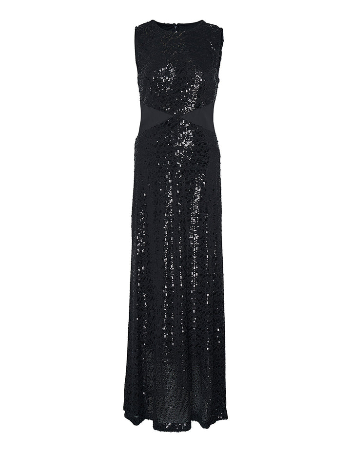 DKNY-Dress-Sequin-And-Satin-Crepe-Dress-Black-1