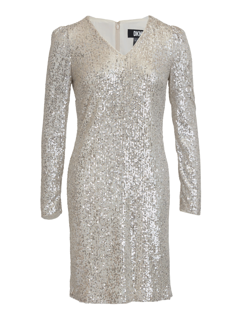 DKNY-Dress-Sequins-V-Neck-Seqion-Shirt-Dress-Silver-1