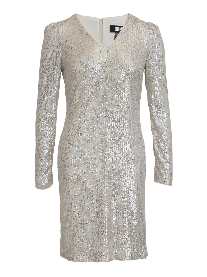 DKNY-Dress-Sequins-V-Neck-Seqion-Shirt-Dress-Silver-1