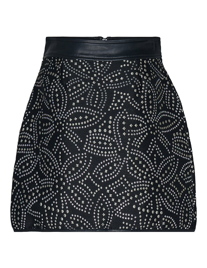 DKNY-Faux-Stud-Jacquard-Skirt-Black-2