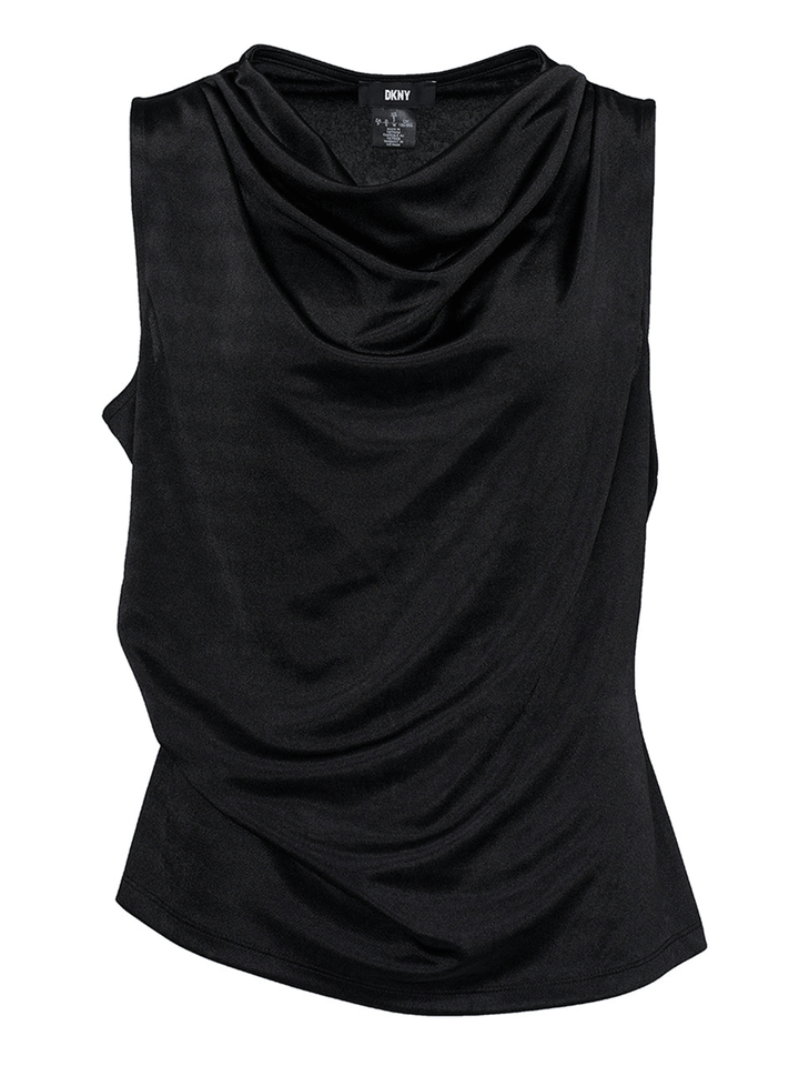 DKNY-Foil-Knit-Drape-Top-Black-1