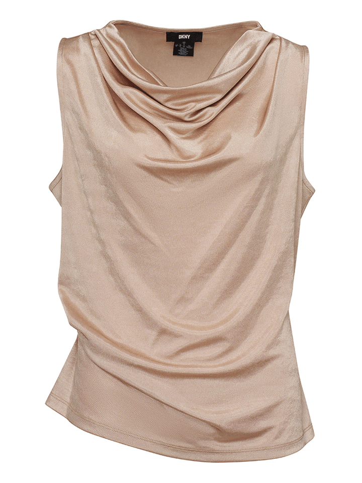 DKNY-Foil-Knit-Drape-Top-Brown-1