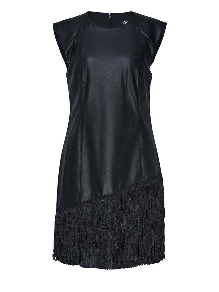        DKNY-Fringe-Nylon-Midi-Dress-Black-1