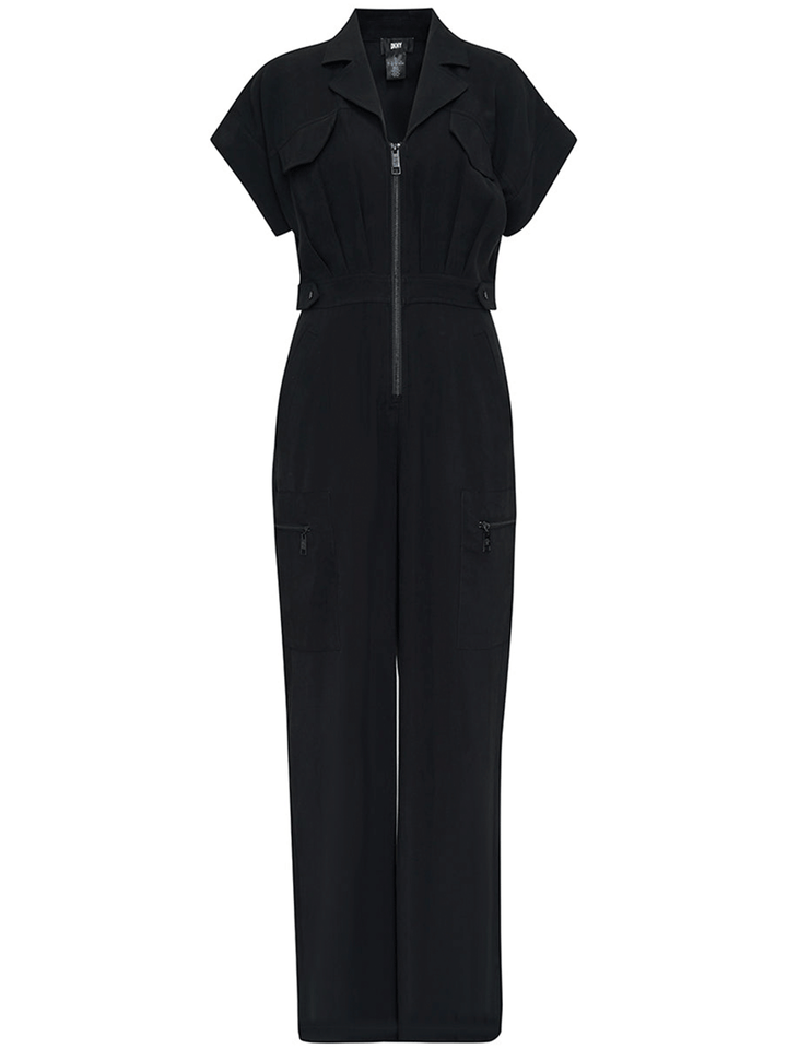 DKNY-Frosted-Twill-Zip-Front-Jumpsuit-Black-1