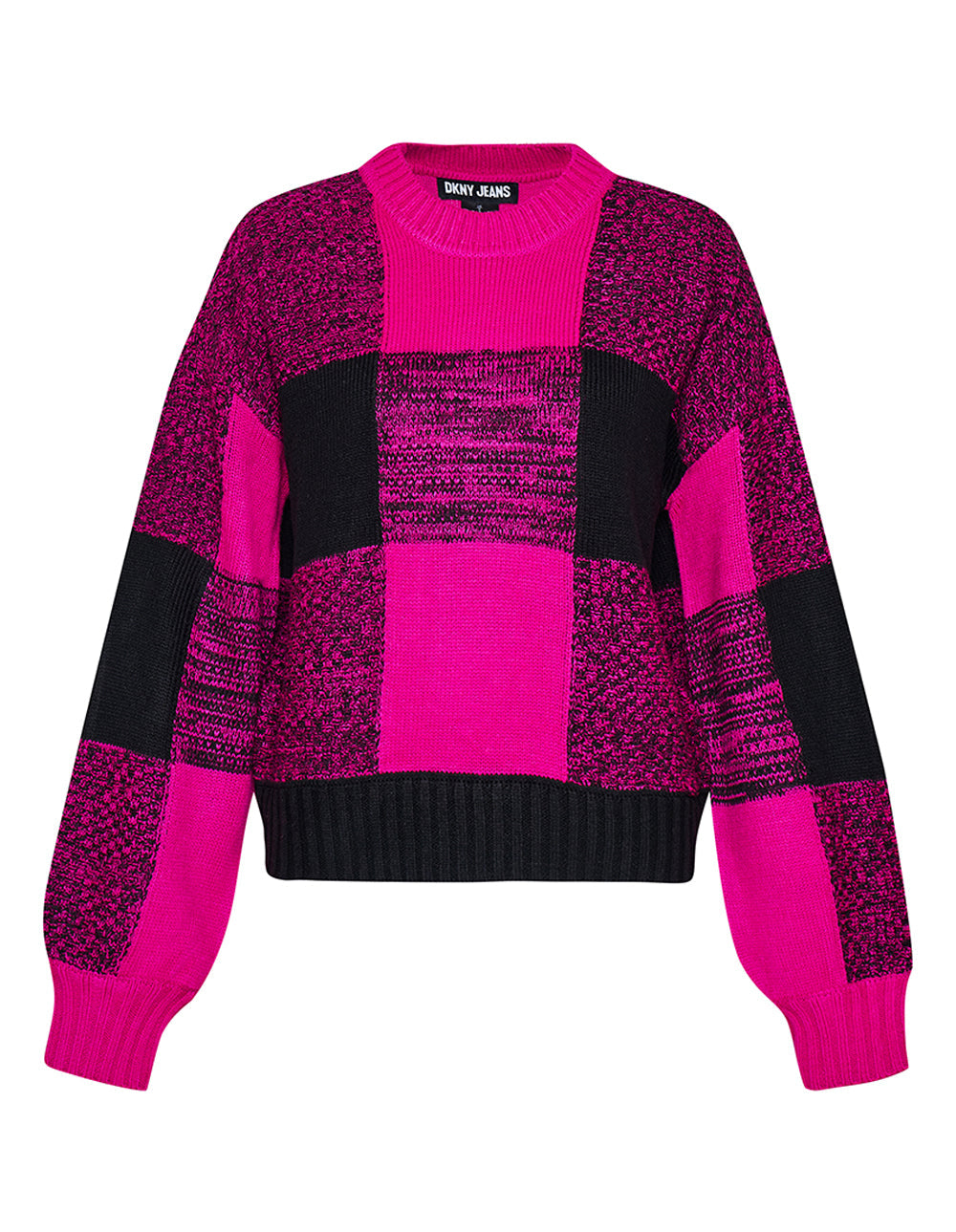 DKNY-Jeans-Cashmere-Like-Acrylic-Box-Plaid-Sweater-Fushia-1