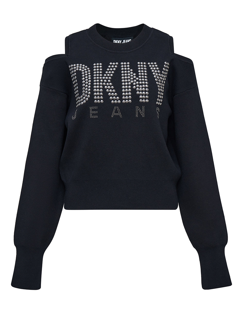 DKNY-Jeans-Cotton-Nylon-Cold-Shoulder-Sweater-Black-1