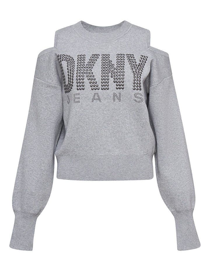 DKNY-Jeans-Cotton-Nylon-Cold-Shoulder-Sweater-Grey-1