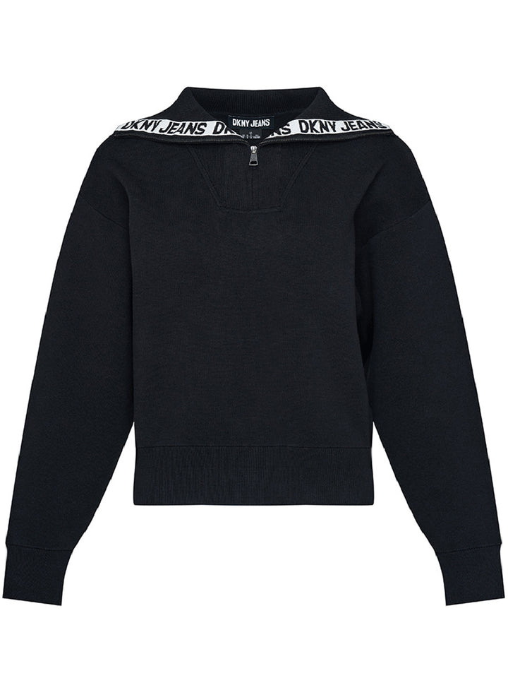 DKNY-Jeans-Cotton-Nylon-Funnel-Neck-Sweater-Black-1