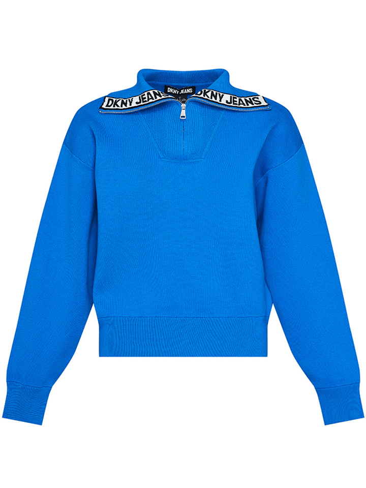 DKNY-Jeans-Cotton-Nylon-Funnel-Neck-Sweater-Blue-1