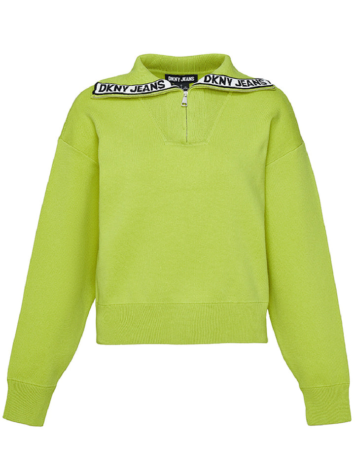 DKNY-Jeans-Cotton-Nylon-Funnel-Neck-Sweater-Lime-Green-1