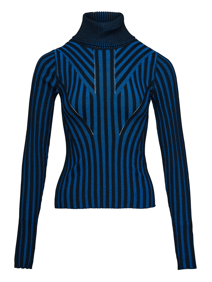 DKNY-Jeans-Cotton-Nylon-Rib-Long-Sleeve-Sweater-Blue-1