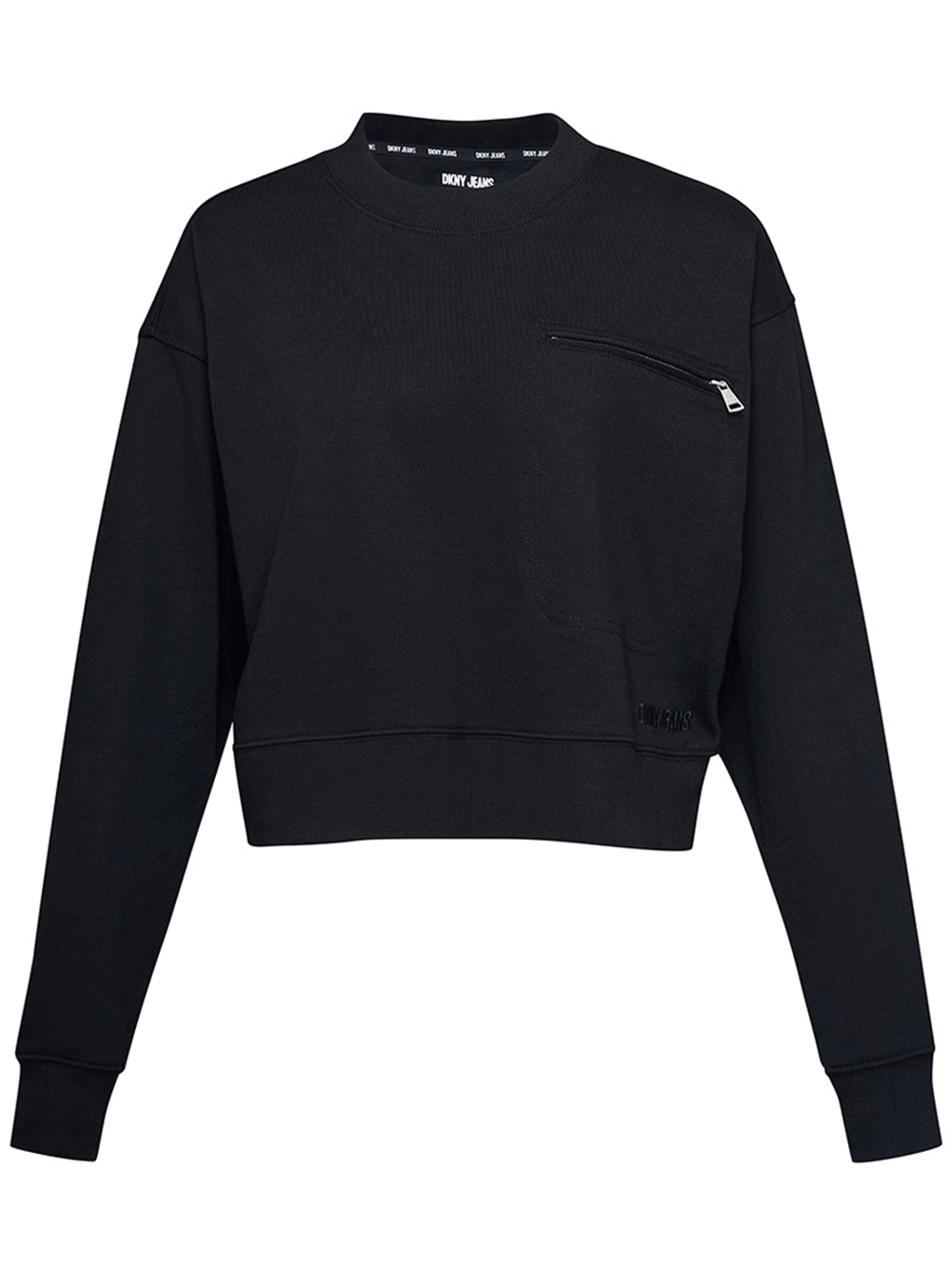 DKNY-Jeans-French-Terry-Long-Sleeve-Cropped-Sweatshirt-Black-1