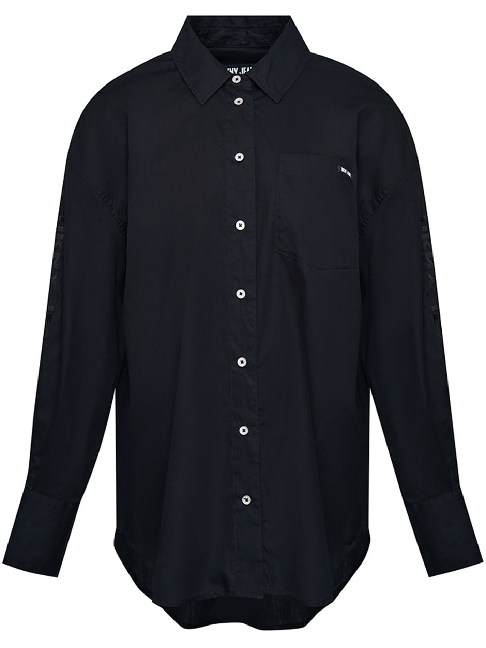 DKNY-Jeans-Poplin-Collared-Button-Down-Top-Black-1