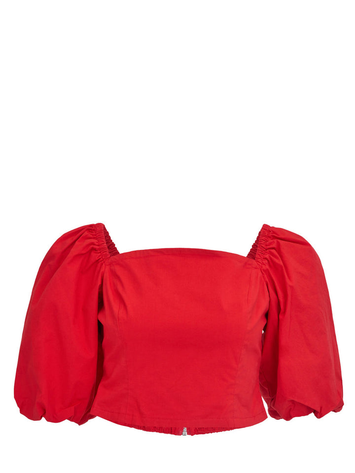 DKNY-Jeans-Poplin-Cropped-Top-Red-1