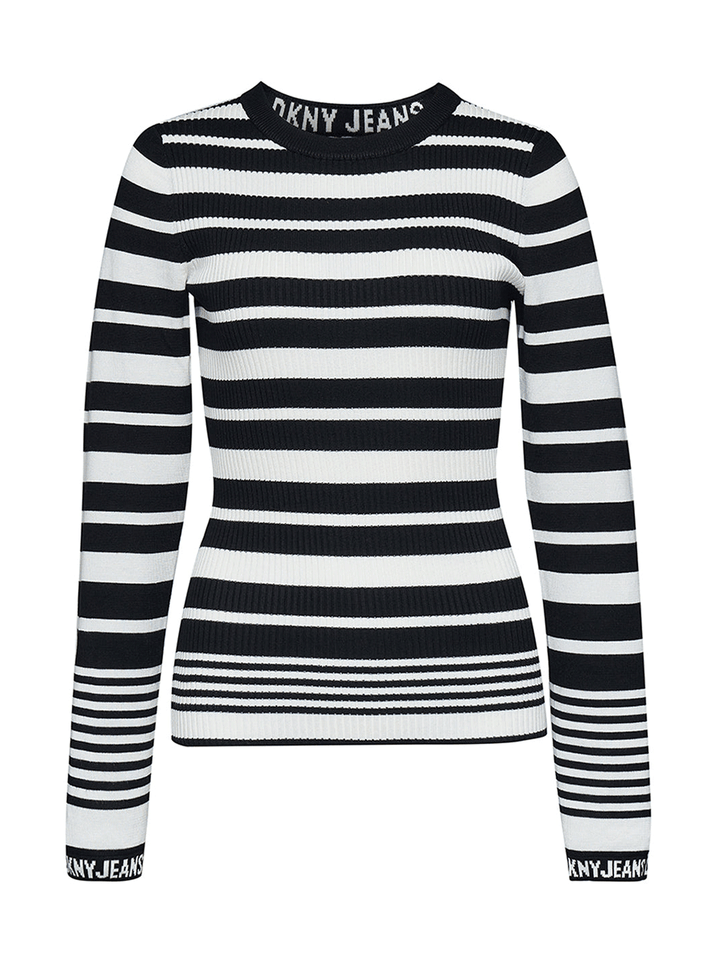 DKNY-Jeans-Rayon-Nylon-Long-Sleeve-Stripe-Logo-Sweater-Black-1