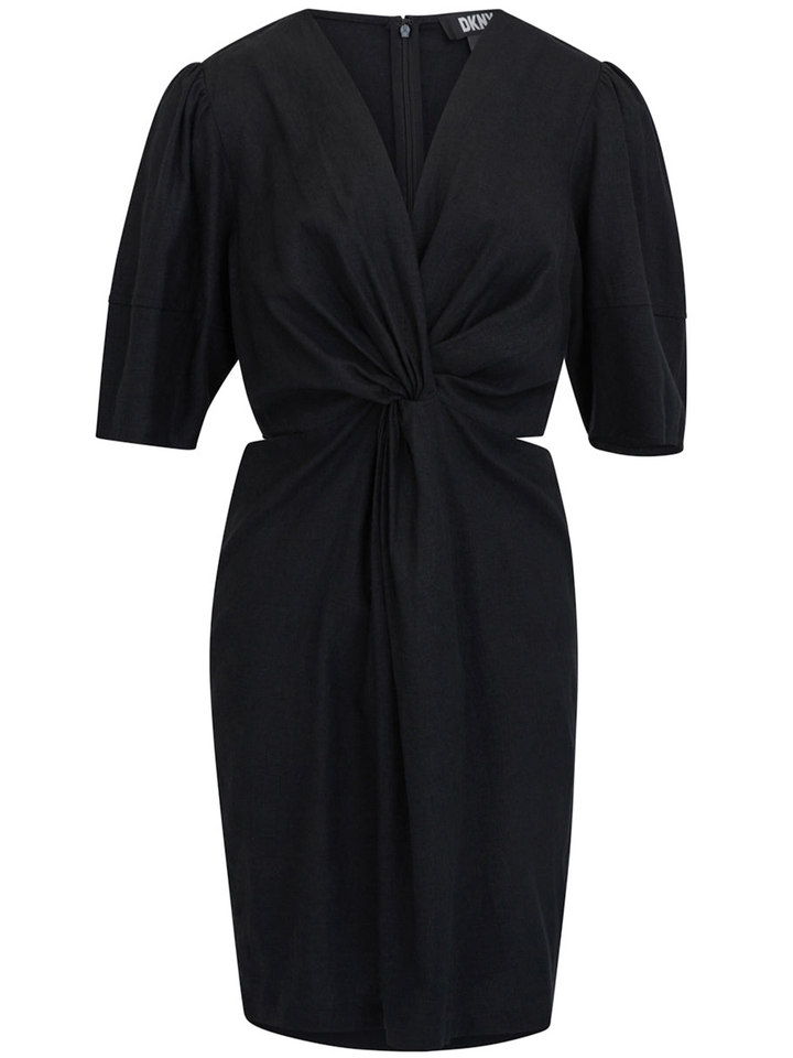 DKNY Linen Viscouse Side Cut Dress Black 1