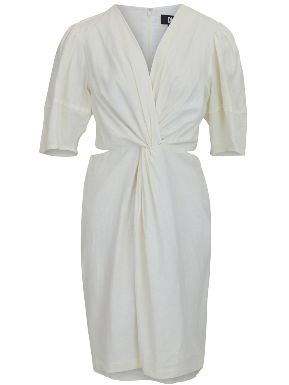 DKNY Linen Viscouse Side Cut Dress White 1