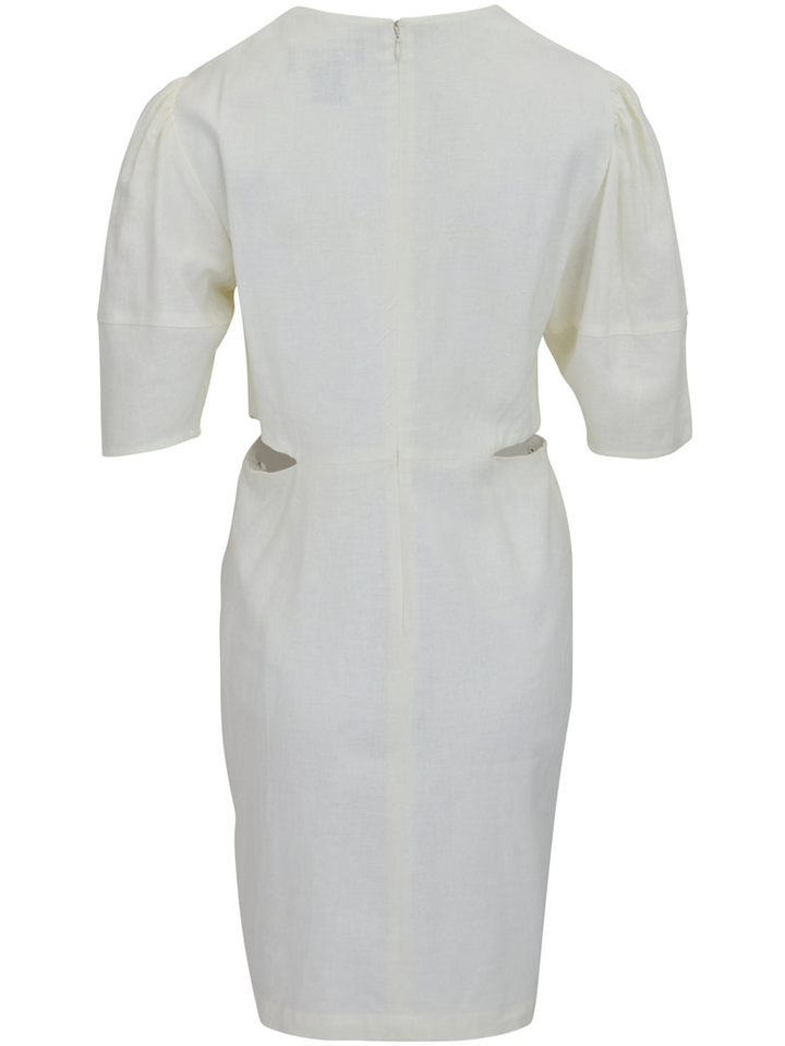 DKNY Linen Viscouse Side Cut Dress White 2