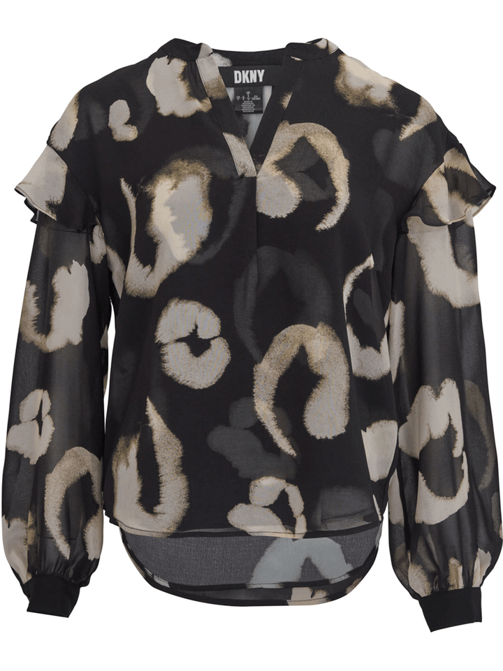 DKNY-Printed-Flat-Chiffon-Top-Black-1