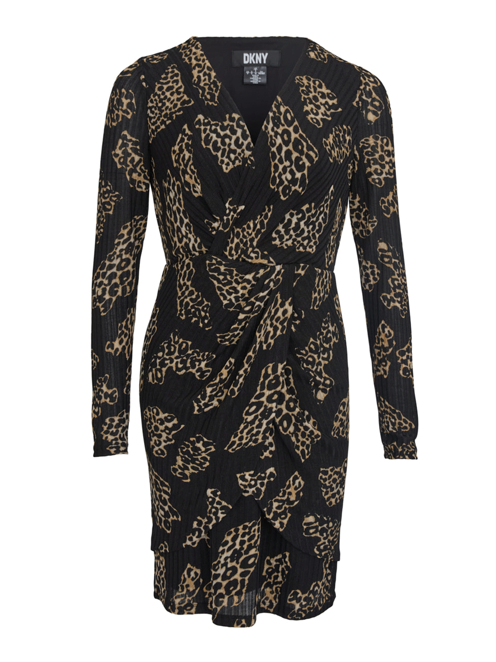 DKNY-Printed-Rib-Hacci-V-Neck-Dress-Black-1