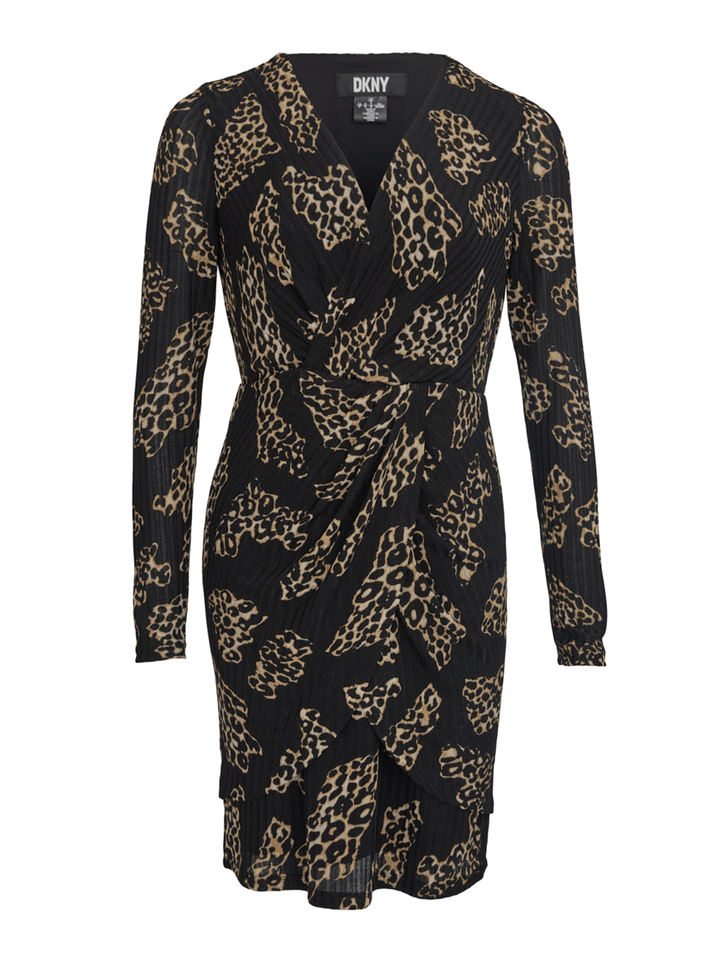 DKNY-Printed-Rib-Hacci-V-Neck-Dress-Black-1