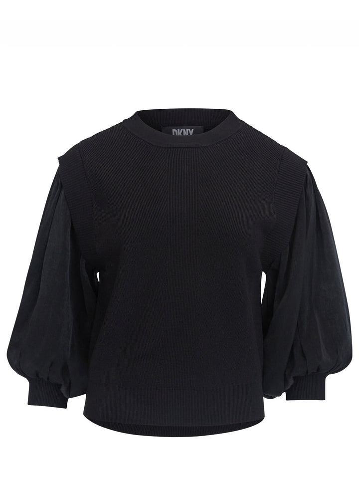        DKNY-Rayon-Nylon-Blend-3_4-Sleeve-Satin-Sweater-Black-1