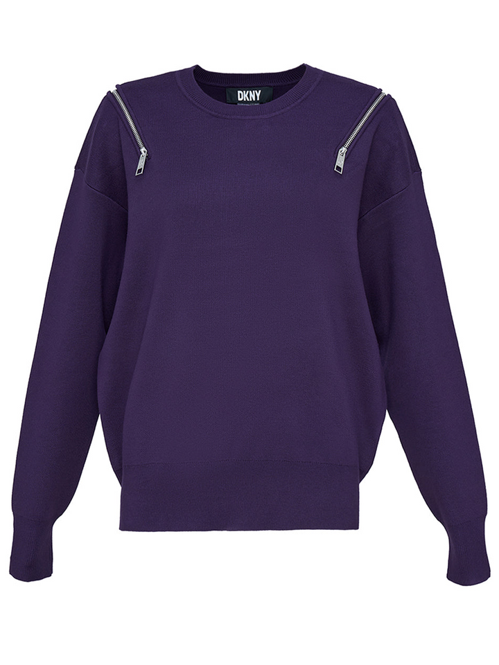 DKNY Rayon Nylon Zip Shoulder Sweater Purple 1