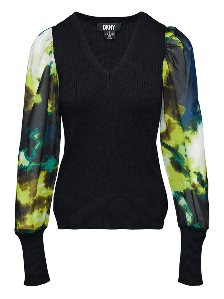 DKNY-Ribbed-Spun-Rayon-Nylon-Printed-Sweater-Black-1