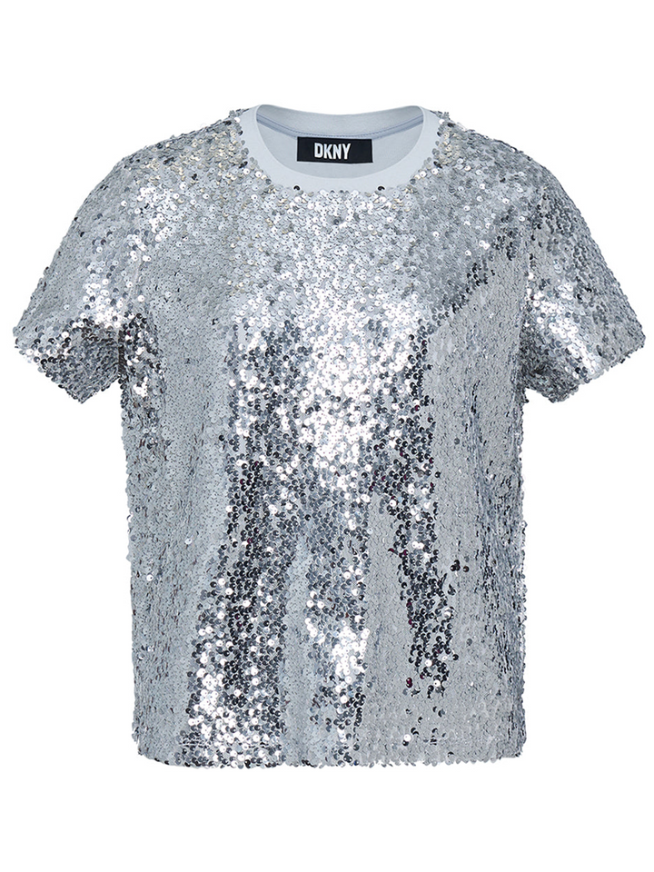 DKNY Shiny Sequin Mesh All Over Top Grey 1