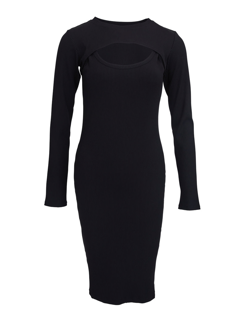 DKNY-Sport-Fitness-Rib-Solid-Long-Sleeve-Dress-Black-1