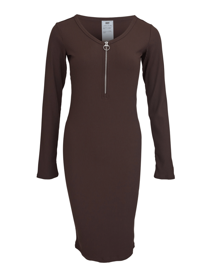 DKNY-Sport-Fitness-Rib-Solid-Long-Sleeve-Dress-Dark-Brown-1