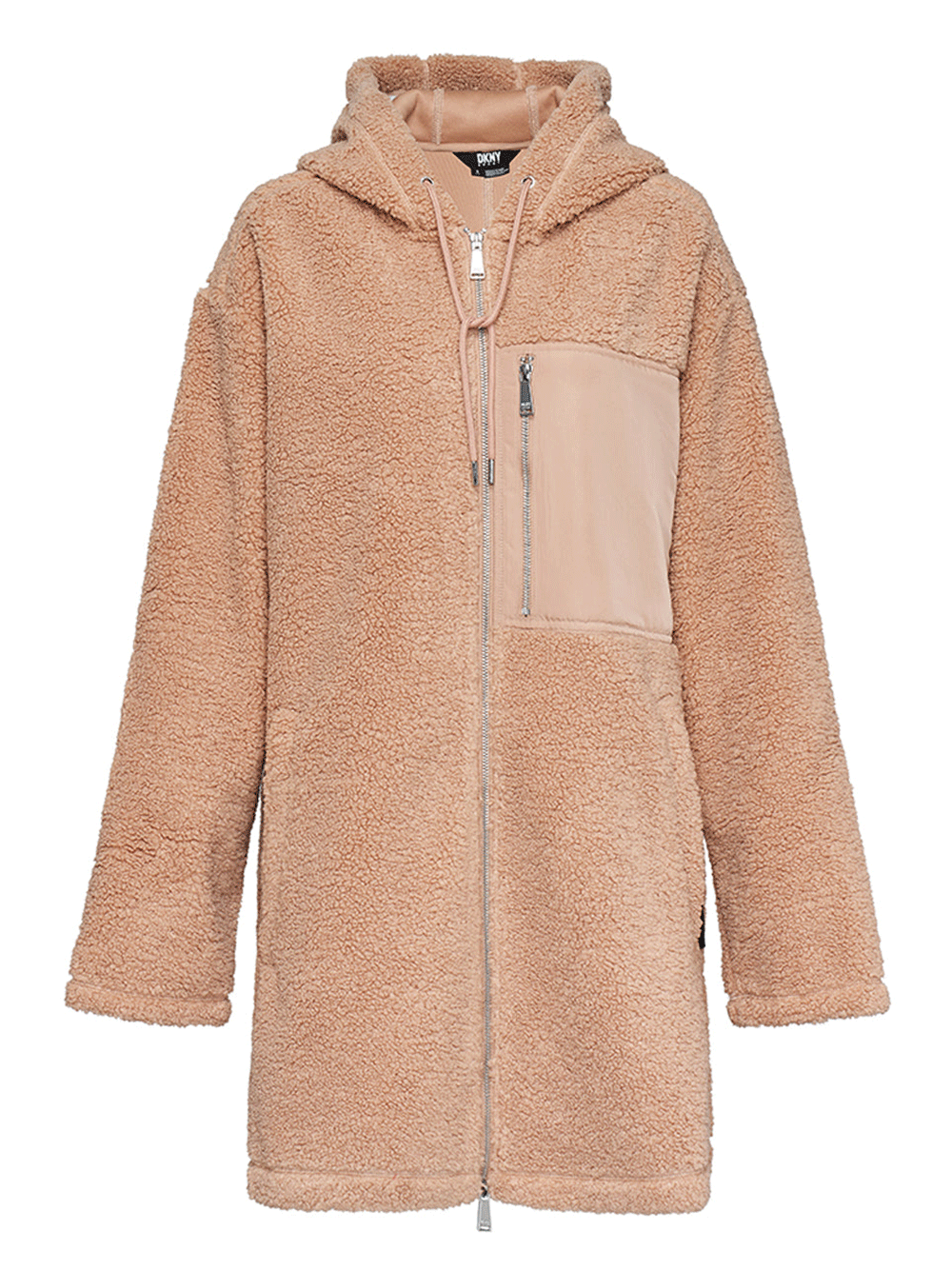 DKNY-Sport-Sherpa-Longline-Full-Zip-Coat-Brown-1