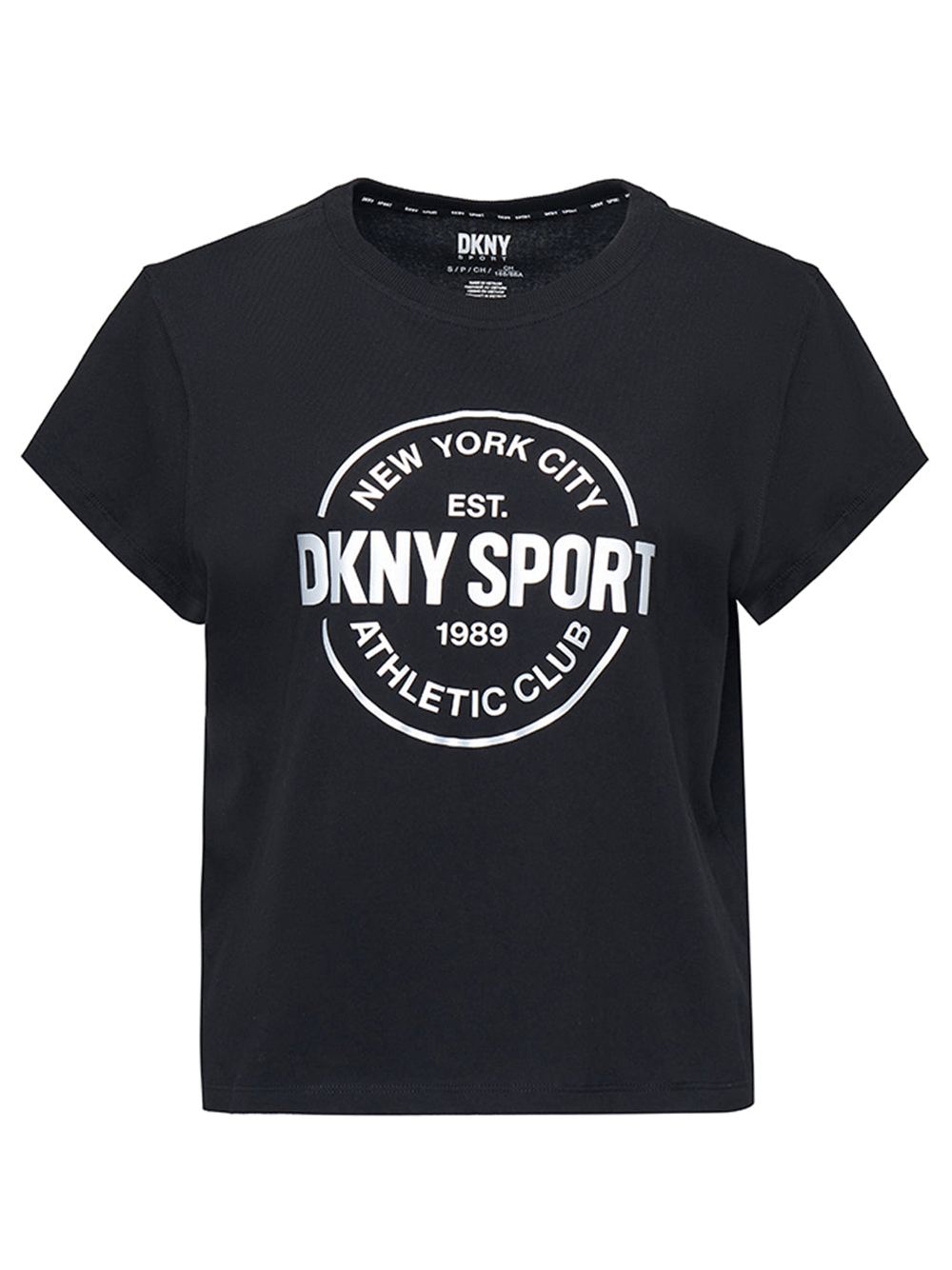 DKNY-Sport-Tompkins-Metallic-Athletic-Medallion-Logo-Cropped-Tee-Black-1