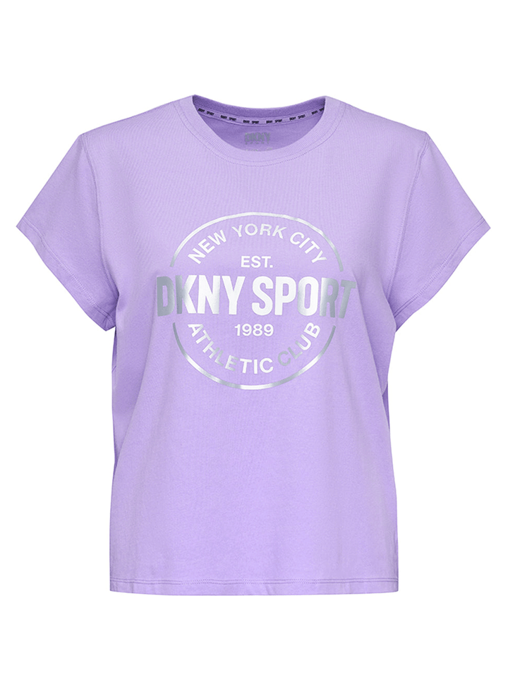 DKNY-Sport-Tompkins-Metallic-Athletic-Medallion-Logo-Cropped-Tee-Purple-1
