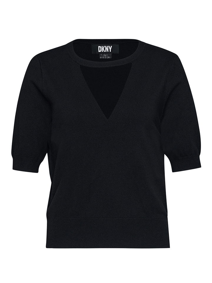 DKNY-Spun-Rayon-Mesh-V-Crewneck-Sweater-Black-1