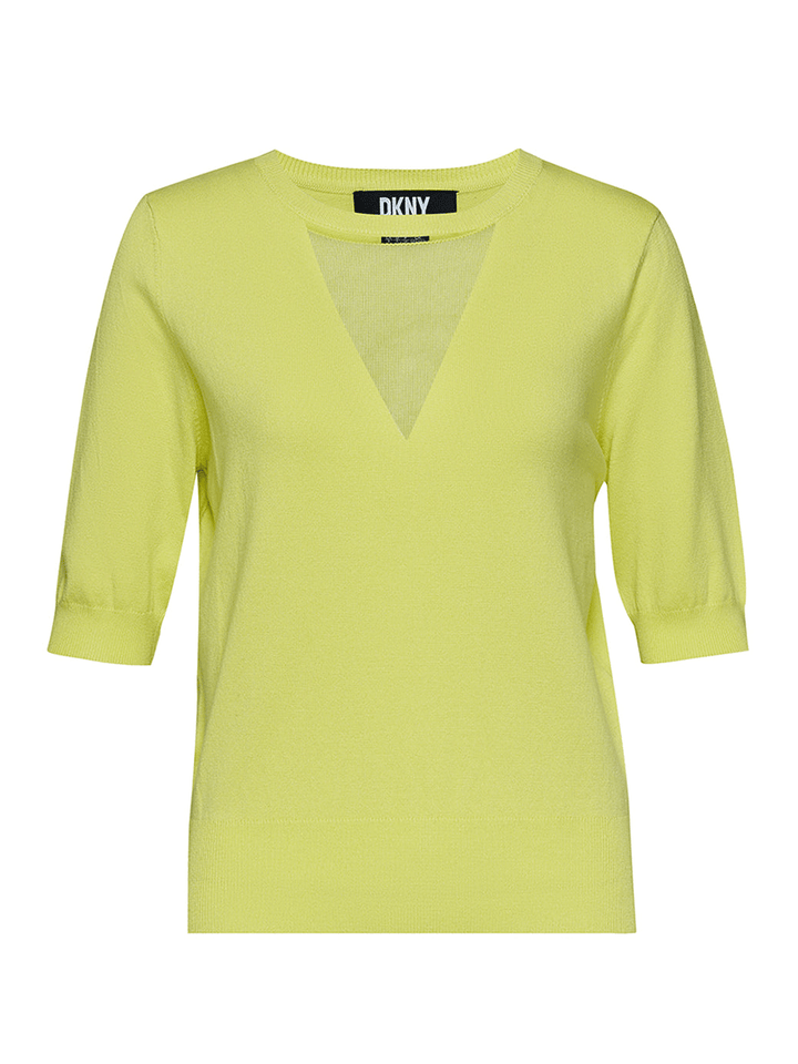 DKNY-Spun-Rayon-Mesh-V-Crewneck-Sweater-Bright-Green-1