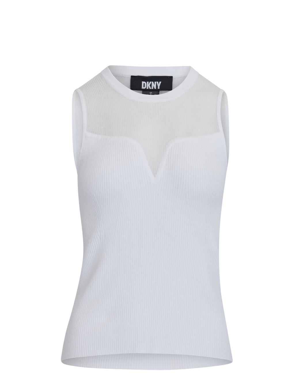 DKNY Spun Rayon Nylon Mesh Yoke Sweater White 1