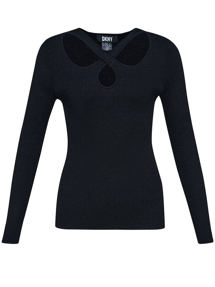 DKNY Spun Rayon Nylon With Lurex Sweater Black 1