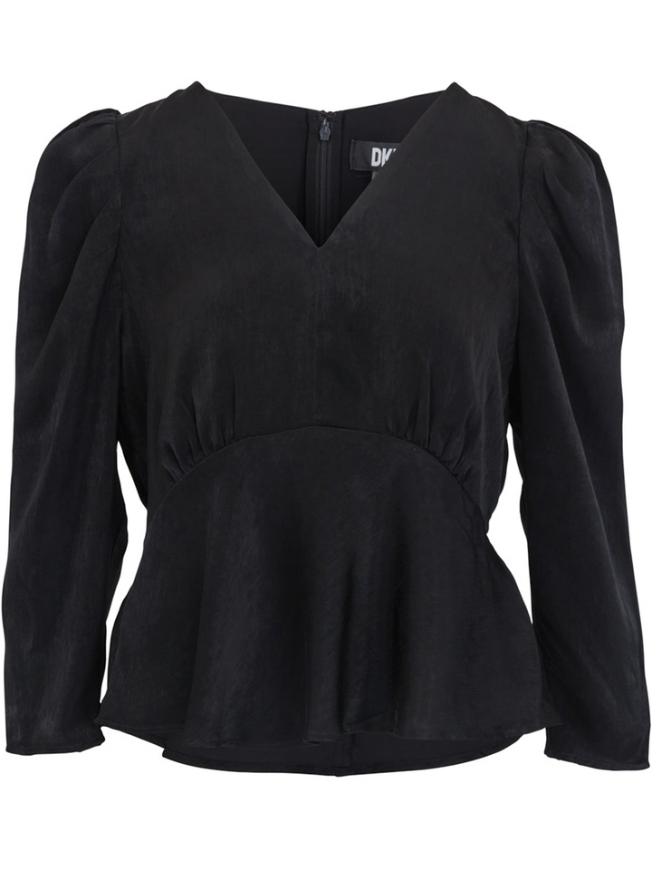 DKNY V Neck Satin Blouse Black 1