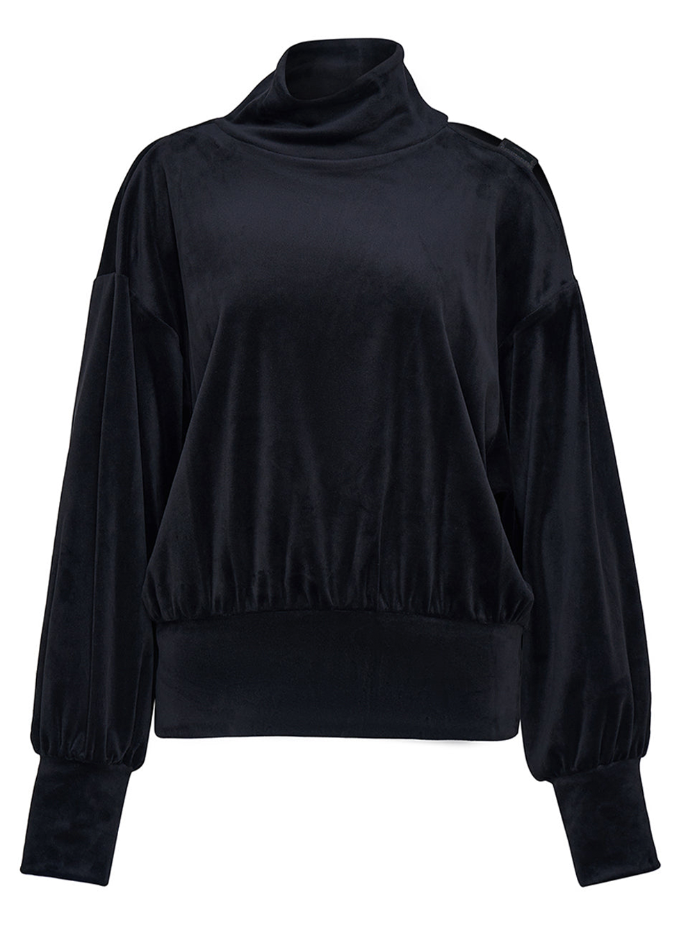 DKNY Velour Shoulder Cutout Turtle Neck Sweater Black 1