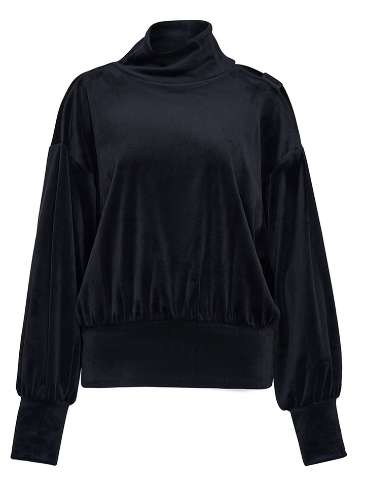 DKNY Velour Shoulder Cutout Turtle Neck Sweater Black 1