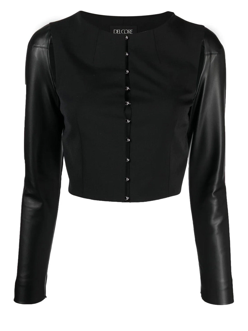    Del-Core-Tailored-Top-With-Leather-Sleeve-Black-1