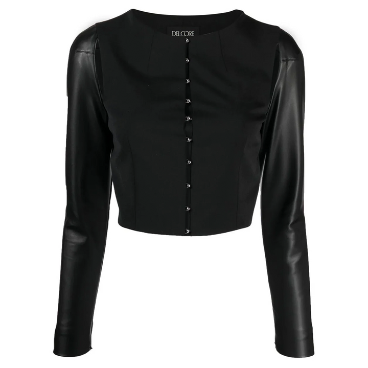 Tailored Top With Leather Sleeve