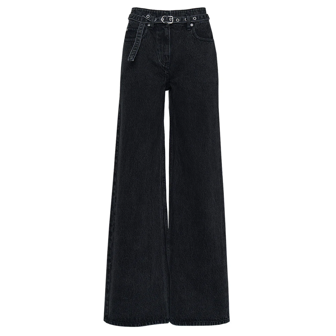 Denim Wide Leg Belted Jeans