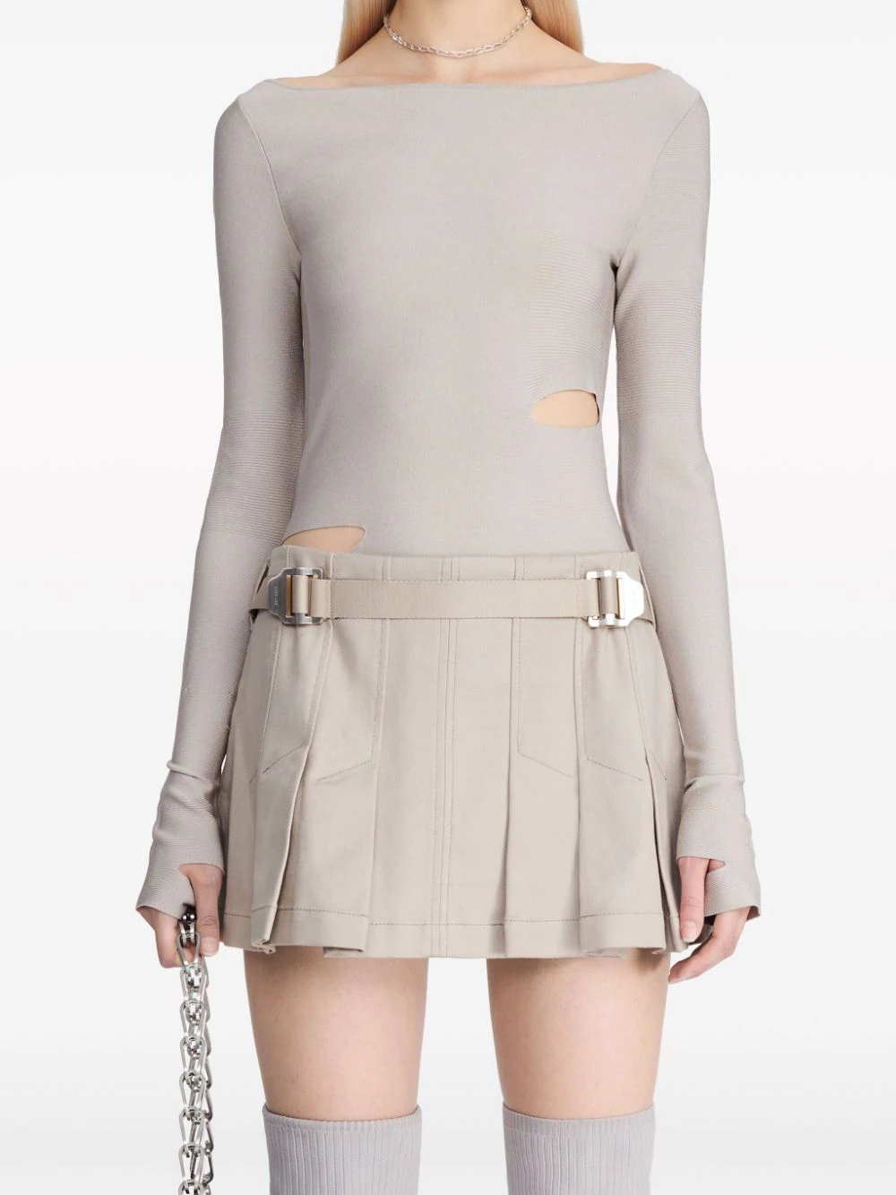 Dion-Lee-Safety-Slider-Pleat-Mini-Skirt-Beige-5