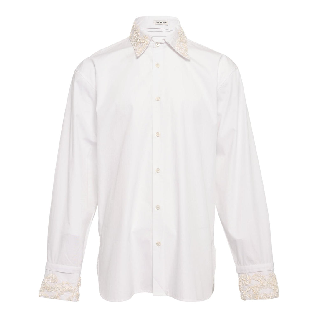 Club21 - Dries Van Noten - Embroidery Cotton Poplin Long Sleeve Shirt - SHIRTS - White