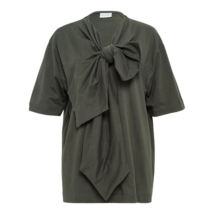 Club21 - Dries Van Noten - Regular Fit T-Shirt With Knott - WOVEN TOPS - Dark Green